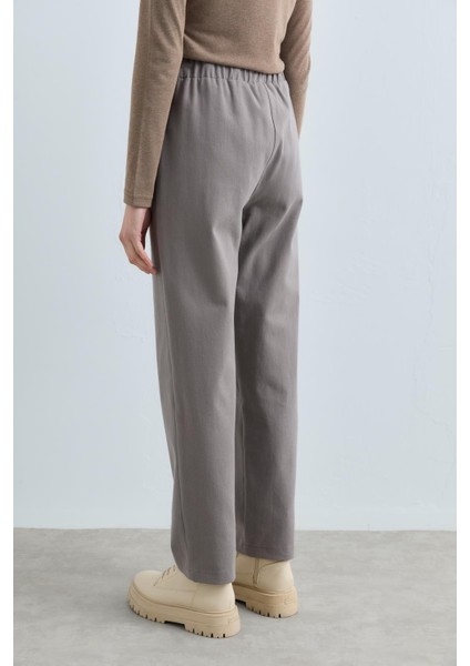 Beli Bağcıklı Gabardin Havuç Pantolon Gri