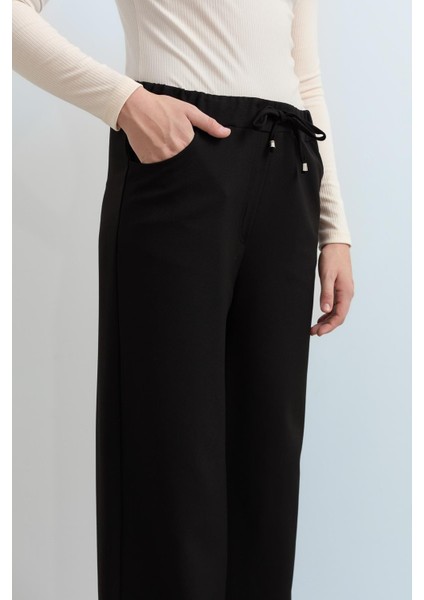 Beli Lastikli Bol Paça Pantolon Siyah modelleri