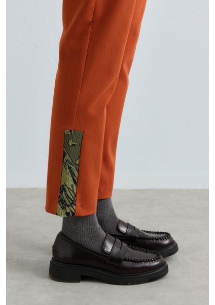 Yanları Jakar Kamalı Gabardin Pantolon Turuncu