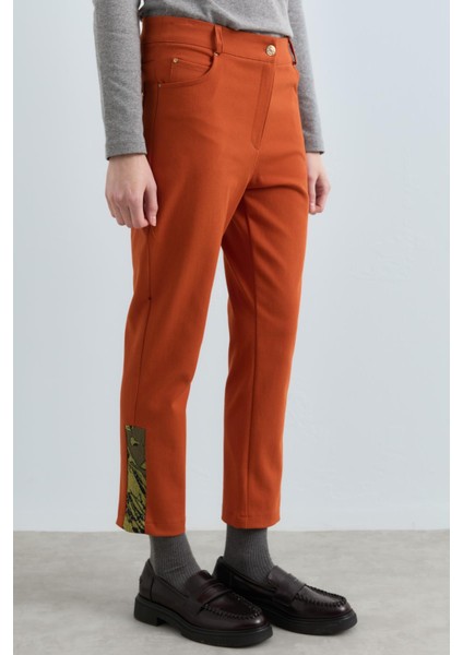 Yanları Jakar Kamalı Gabardin Pantolon Turuncu modelleri