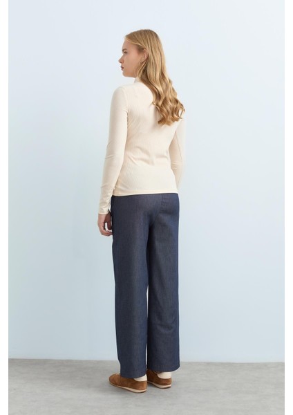 Beli Lastikli Bol Paça Pantolon Indigo modelleri