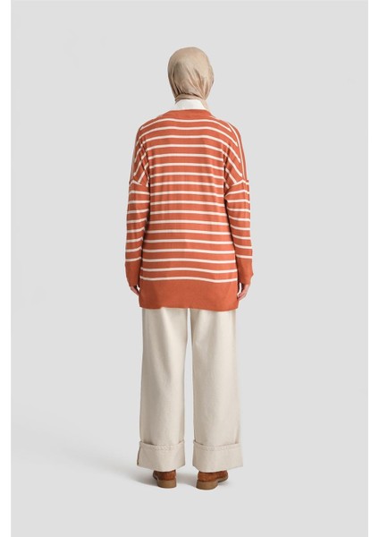 Çizgili Triko Tunik 24Kd2007 Oranj