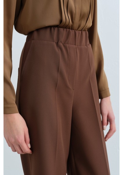 Beli Lastikli Yüksek Bel Pantolon Kahve modelleri