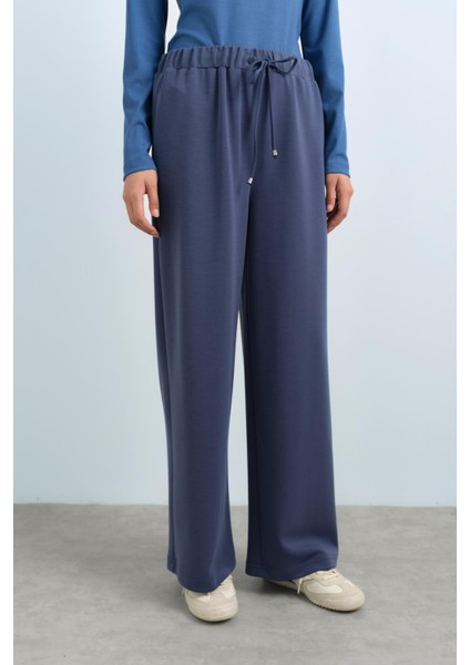 Beli Lastikli Bol Paça Örme Pantolon Indigo fiyatları