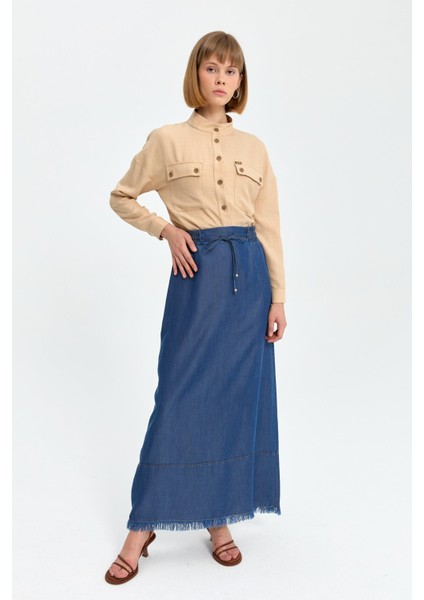 Beli Lastikli Tencel Etek Indigo modelleri