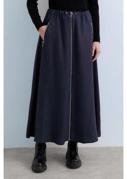 Beli Lastikli Fermuar Detaylı Etek Lacivert modelleri