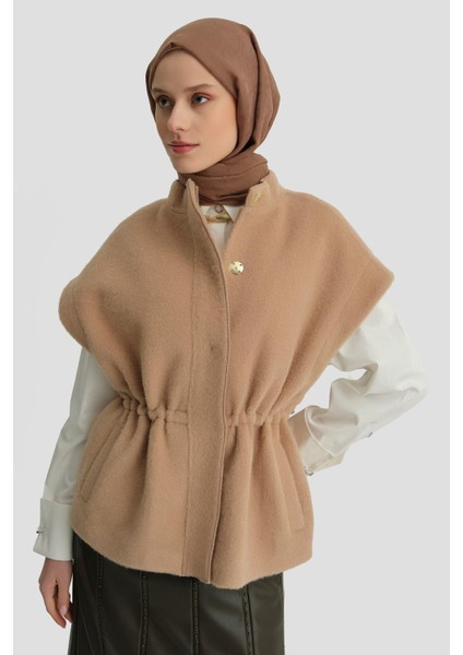 Beli Büzmeli Yelek 24K4203 Camel