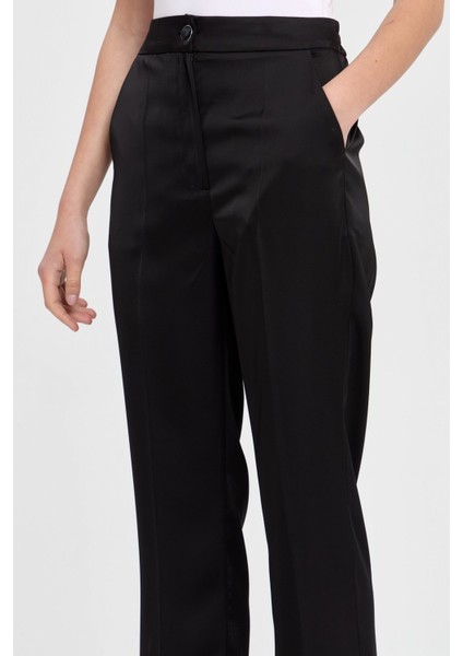 Arka Beli Lastikli Saten Pantolon Siyah
