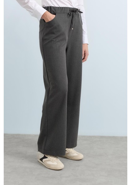 Beli Lastikli Bol Paça Pantolon Gri modelleri