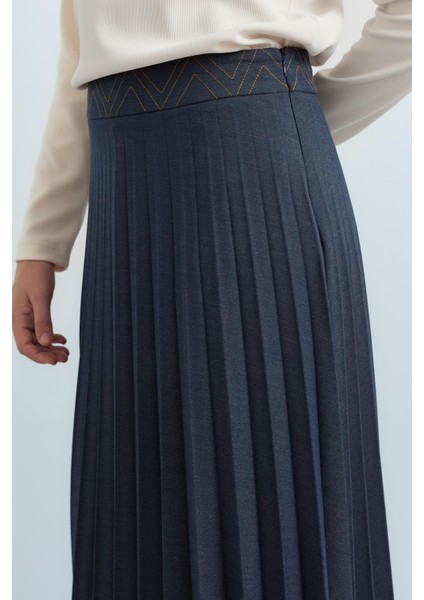 Beli Nakış Detaylı Pilise Etek Indigo modelleri