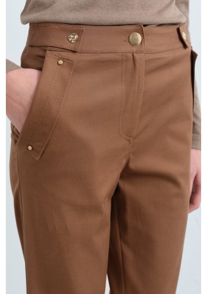 Rivet Detaylı Boru Paça Pantolon Açık Kahve fırsatları