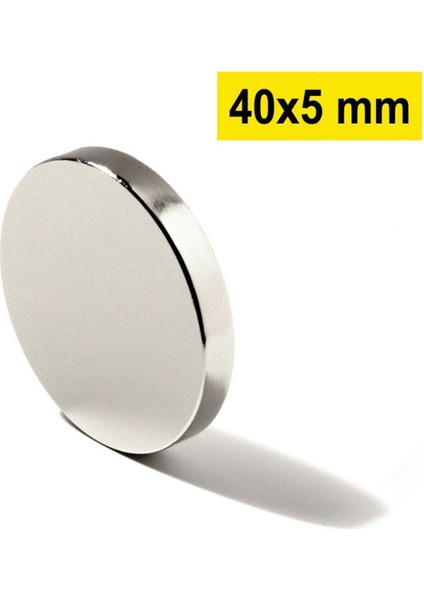 Çap 40MM x Kalınlık 5mm Neodyum Mıknatıs, Yuvarlak Süper Güçlü Magnet