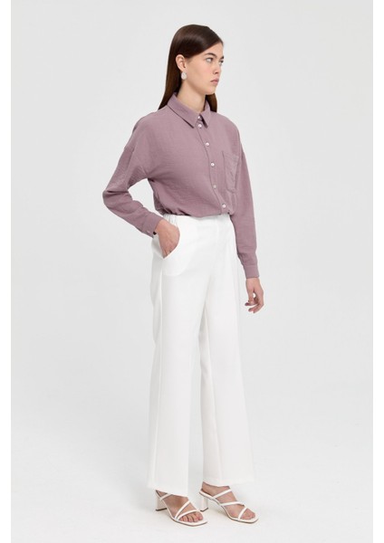Beli Lastikli Culotte Pantolon Ekru