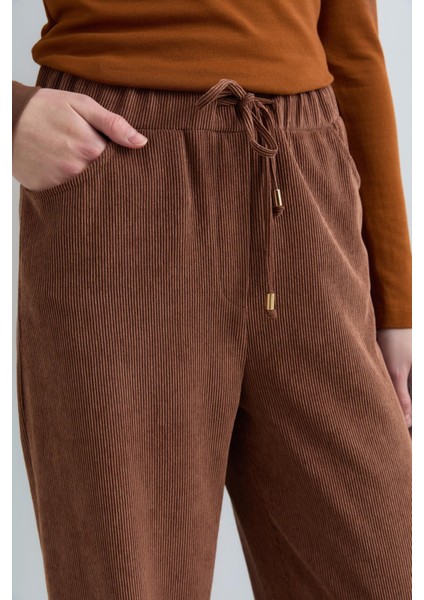 Beli Lastikli Kadife Pantolon Kahve modelleri