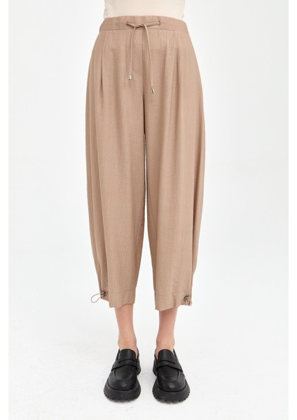 Paçası Büzgülü Pantolon Camel