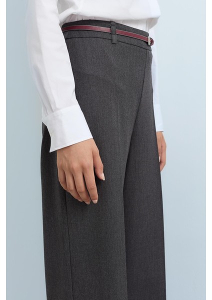 Kemerli Ütü Izli Düz Paça Pantolon Gri modelleri