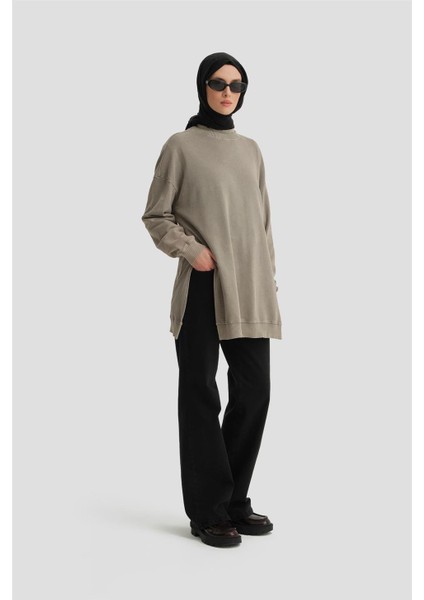 Yıkama Efektli Sweat 24KD6805 Vizon