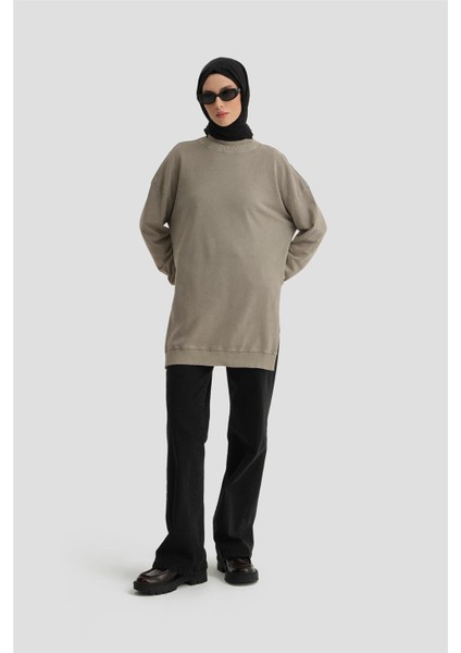 Yıkama Efektli Sweat 24KD6805 Vizon modelleri
