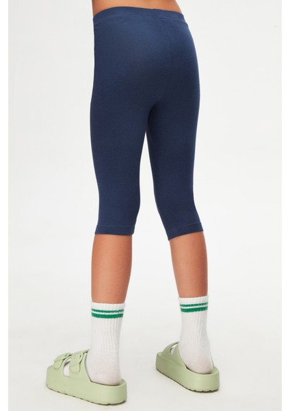 Açık Lacivert Basic Kız Çocuk Diz Altı Tayt Kapri fırsatları