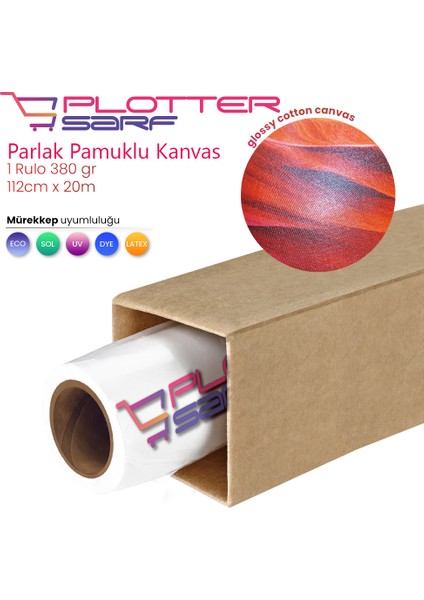 ® Cotton Kanvas Parlak % 100 Pamuk Tuval 380 gr Ecosolvent Latex UV Uyumlu 112cm X 20 mt (1 Rulo)