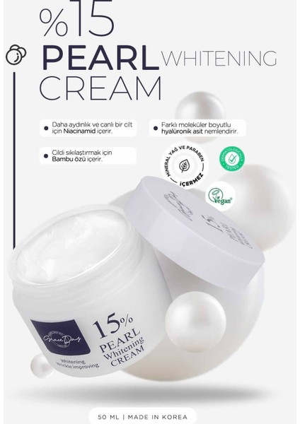 %15 Inci Özü ile Aydınlatıcı ve Nemlendirici Krem Pearl 15% Whitening Cream 8809446655438, One Size