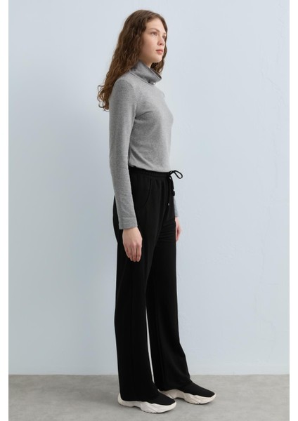Beli Lastikli Boru Paça Örme Pantolon Siyah fiyatları