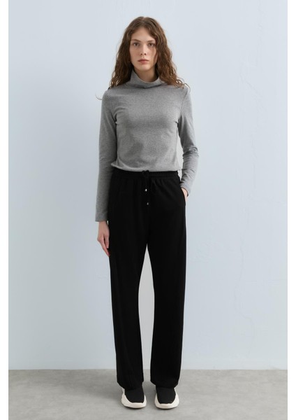Beli Lastikli Boru Paça Örme Pantolon Siyah modelleri