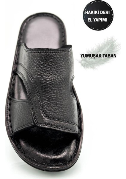 Gerçek Deri Erkek Terlik Hafif Terlik Deri A. Şır Siyah