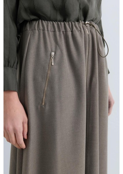 Beli Lastikli Fermuar Detaylı Etek Haki modelleri