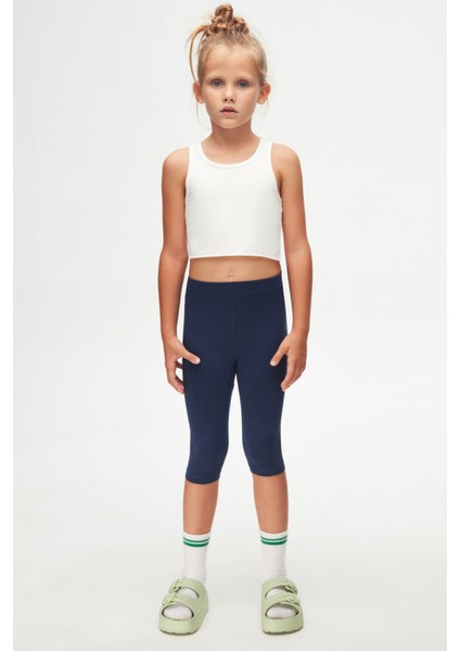 Açık Lacivert Basic Kız Çocuk Diz Altı Tayt Kapri