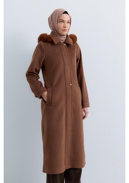 Kürk Detaylı Seyyar Kapşonlu Kaban Kahve fiyatları