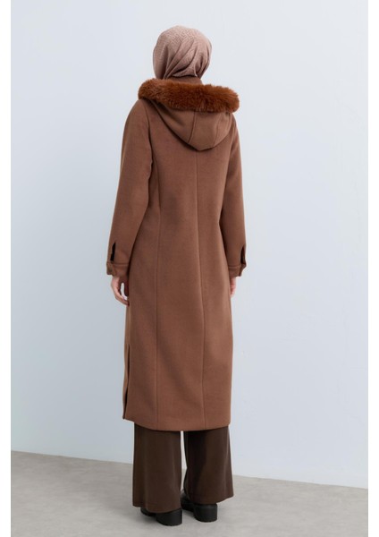 Kürk Detaylı Seyyar Kapşonlu Kaban Kahve fırsatları