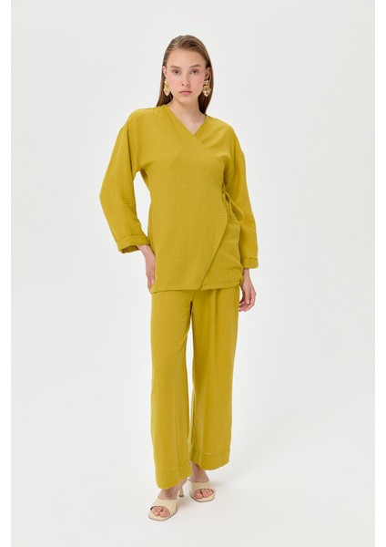 Keten Kruvaze Kimono Pantolon Takım Asit fiyatları