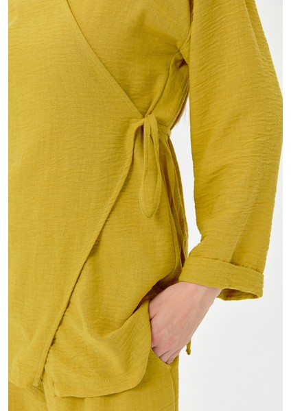 Keten Kruvaze Kimono Pantolon Takım Asit modelleri