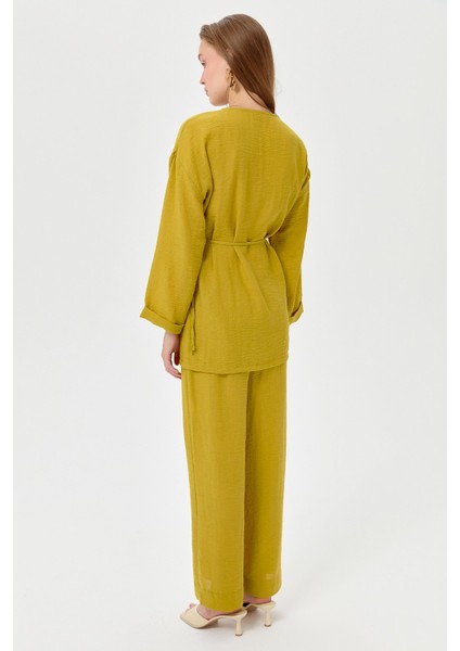 Keten Kruvaze Kimono Pantolon Takım Asit indirimleri