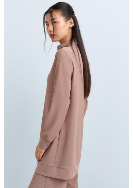 Kol Detaylı Örme Pantolon Tunik Takım Vizon modelleri