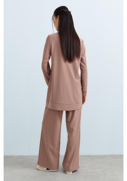 Kol Detaylı Örme Pantolon Tunik Takım Vizon fırsatları