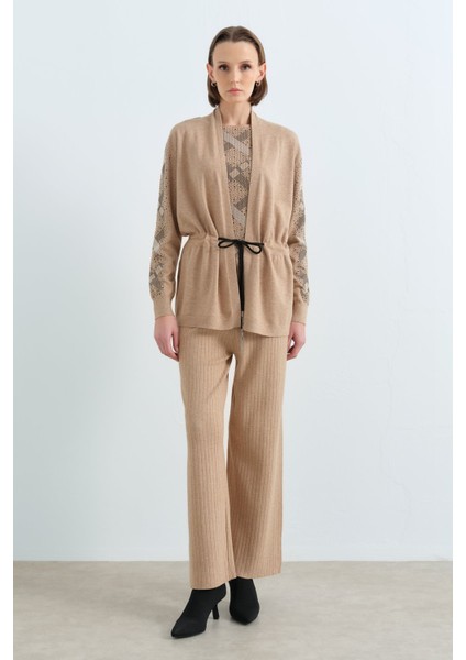 Triko Pantolon Ceket Takım Bej