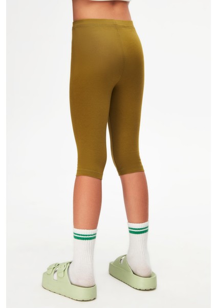 Zeytin Yeşili Basic Kız Çocuk Diz Altı Tayt Kapri fırsatları