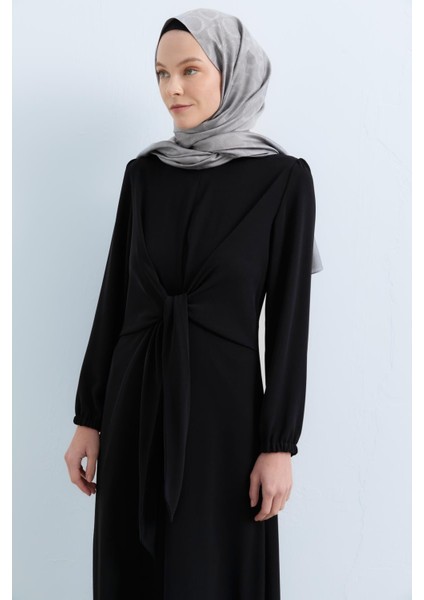 Beli Drape Detaylı Şık Elbise Siyah