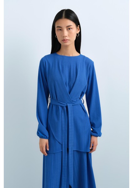 Kuşaklı Pantolon Tunik Takım Saks modelleri