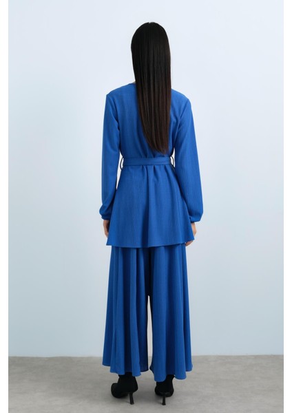 Kuşaklı Pantolon Tunik Takım Saks fırsatları