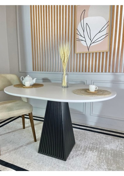 120 x 90 cm Oval Siyah Fitilli Ahşap Yemek Masası - Fungi Serisi - Balkon ve Kafe Masası fiyatları
