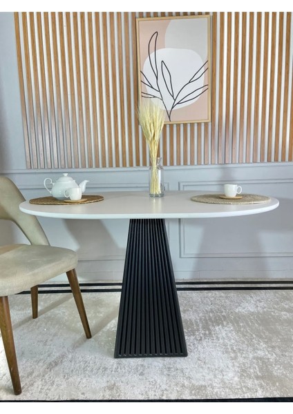 120 x 90 cm Oval Siyah Fitilli Ahşap Yemek Masası - Fungi Serisi - Balkon ve Kafe Masası fırsatları