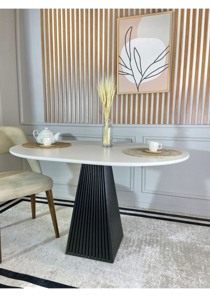 120 x 90 cm Oval Siyah Fitilli Ahşap Yemek Masası - Fungi Serisi - Balkon ve Kafe Masası indirimleri