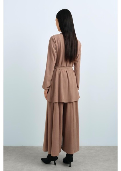 Kuşaklı Pantolon Tunik Takım Camel