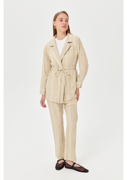 Çizgili Pantolon Ceket Takım Taş - Siyah