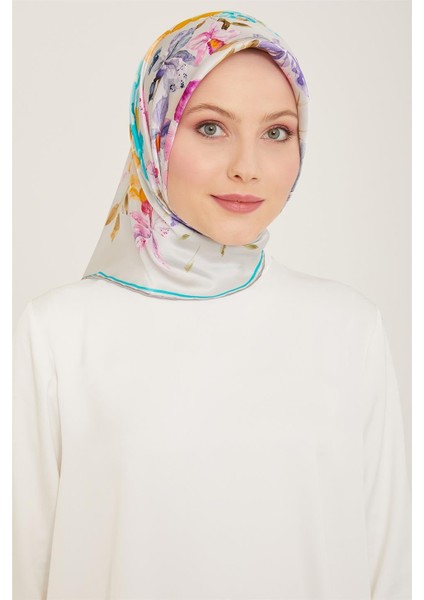 Çiçek Desenli Sura İpek Eşarp 24Ya9129 85 31