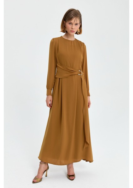 Kuşak Detaylı Elbise Camel