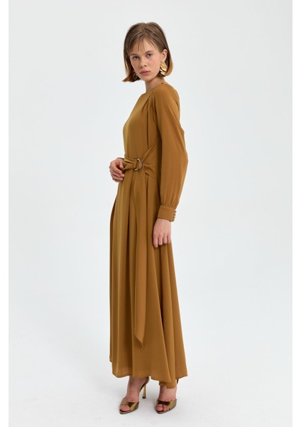 Kuşak Detaylı Elbise Camel